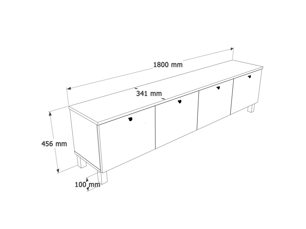 Meuble TV en bois " Nord " - 180 x 34 x 45 cm - Blanc / Chêne