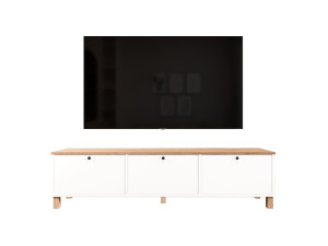 Meuble TV en bois " Nord " - 180 x 32 x 45 cm - Blanc / Chêne