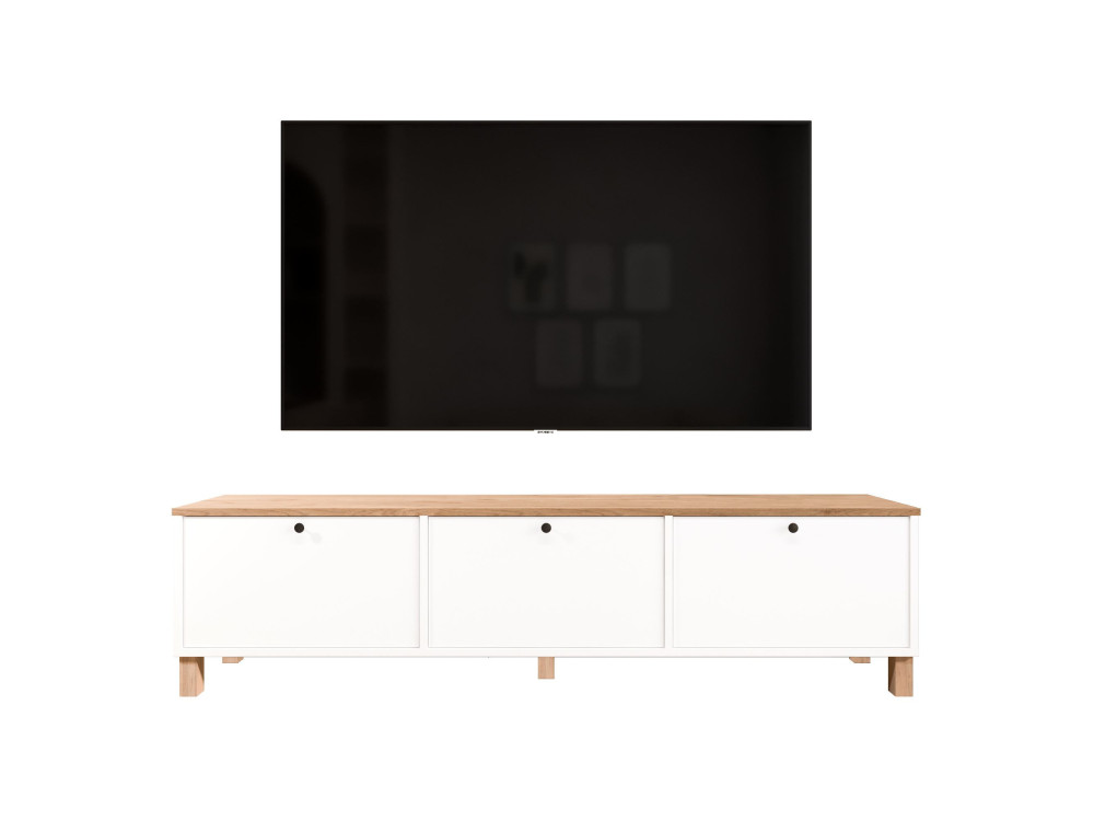 Meuble TV en bois " Nord " - 180 x 32 x 45 cm - Blanc / Chêne
