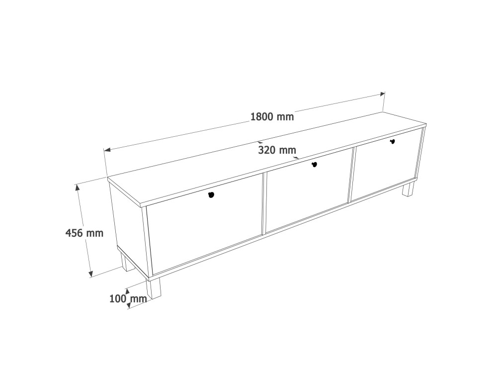 Meuble TV en bois " Nord " - 180 x 32 x 45 cm - Blanc / Chêne