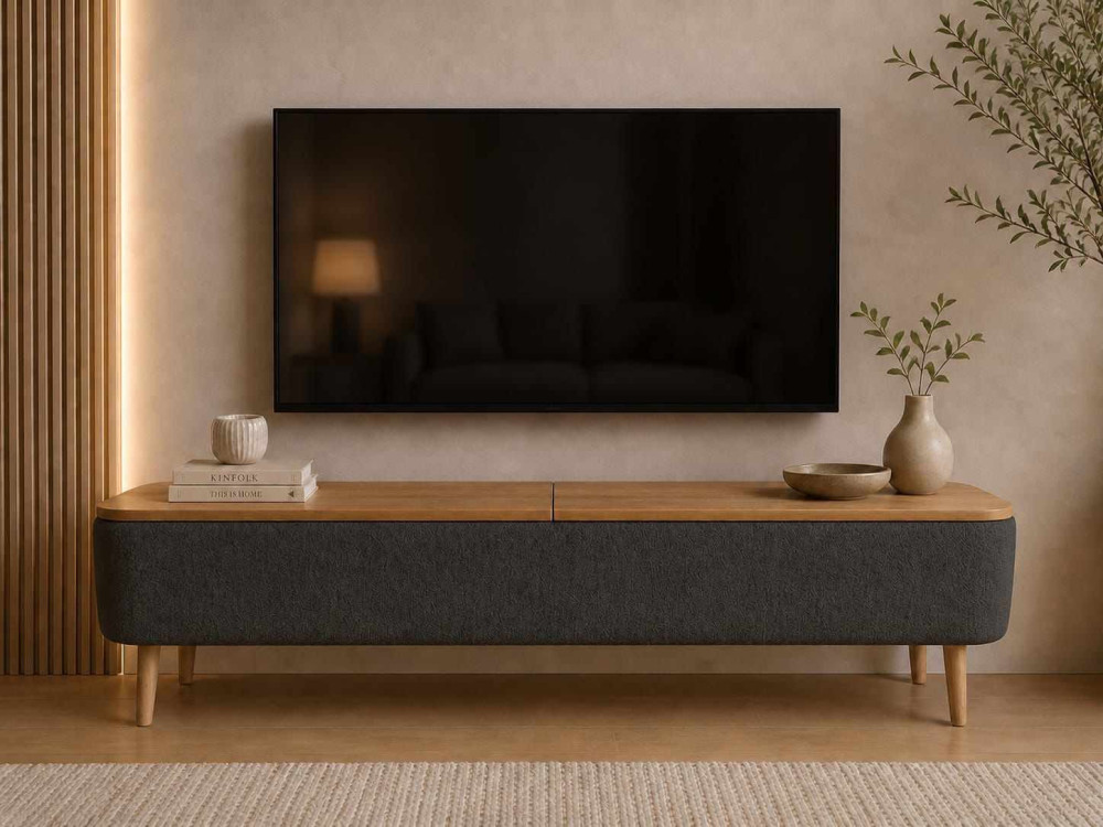 Meuble TV en bois " Sarven " - 120 x 30 x 45 cm - Anthracite