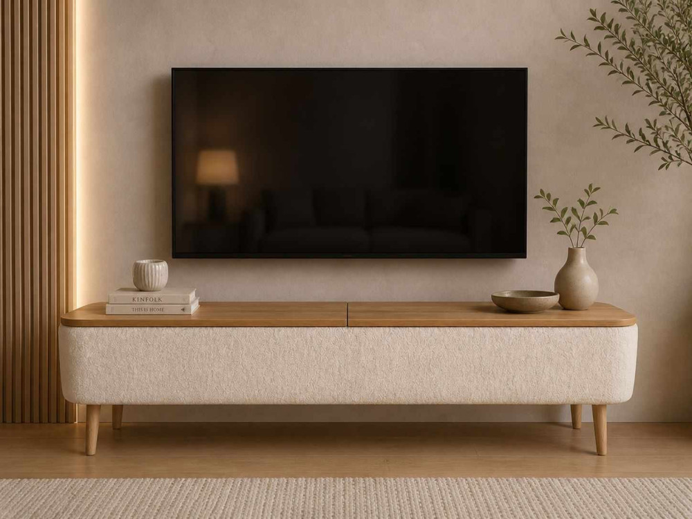 Meuble TV en bois " Sarven " - 120 x 30 x 45 cm - Blanc
