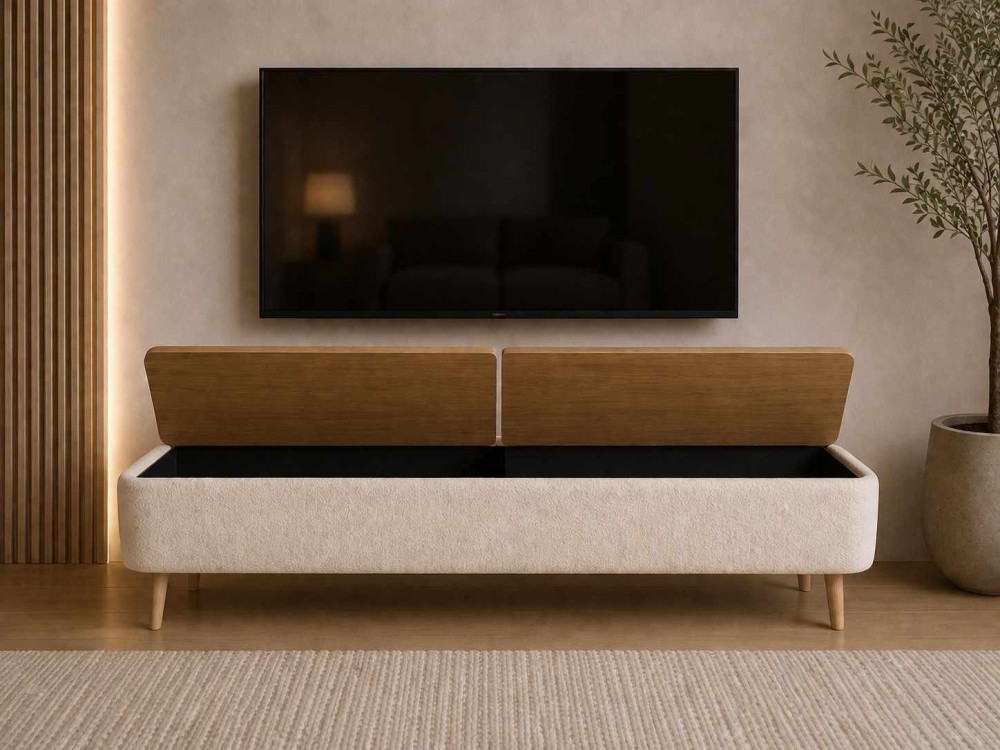 Meuble TV en bois " Sarven " - 120 x 30 x 45 cm - Blanc