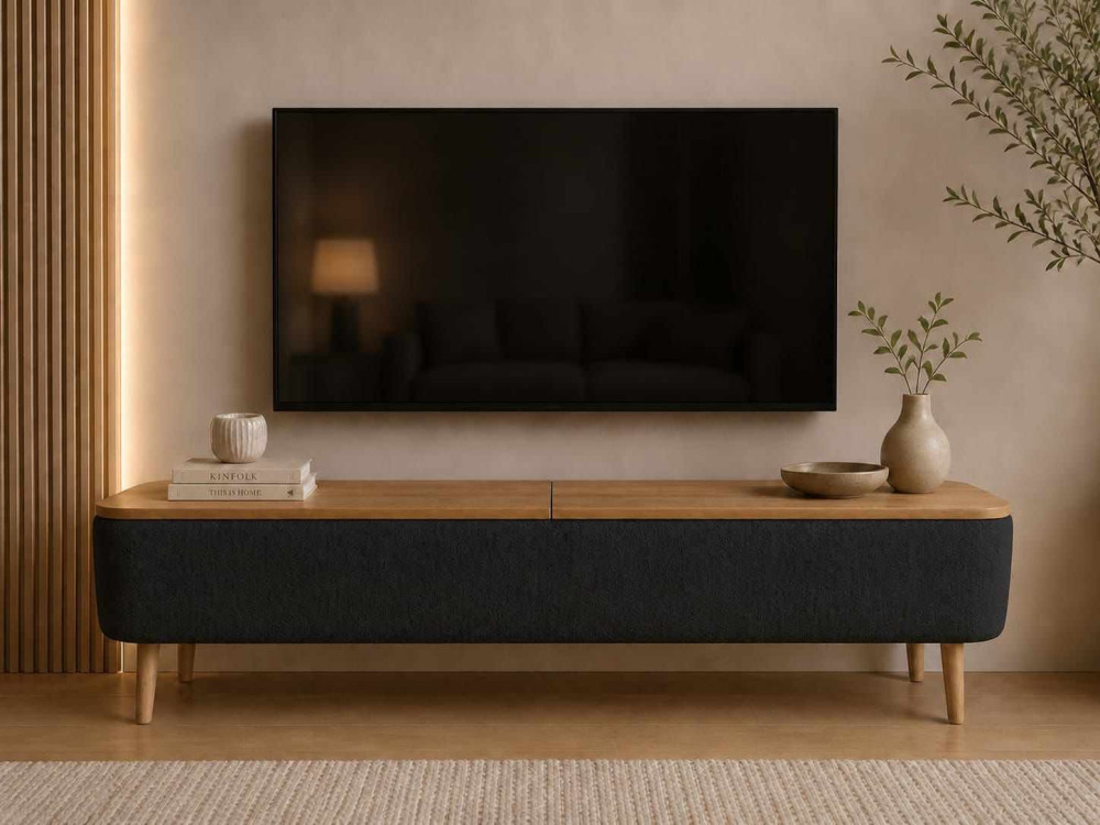 Meuble TV en bois " Sarven " - 120 x 30 x 45 cm - Noir