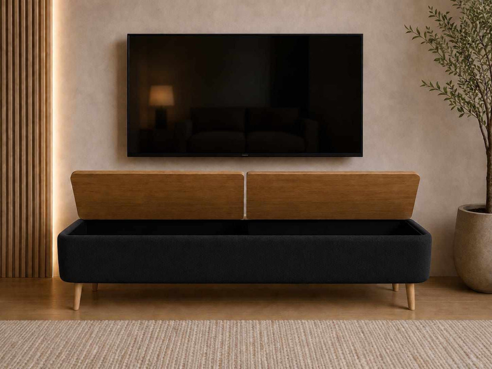 Meuble TV en bois " Sarven " - 120 x 30 x 45 cm - Noir