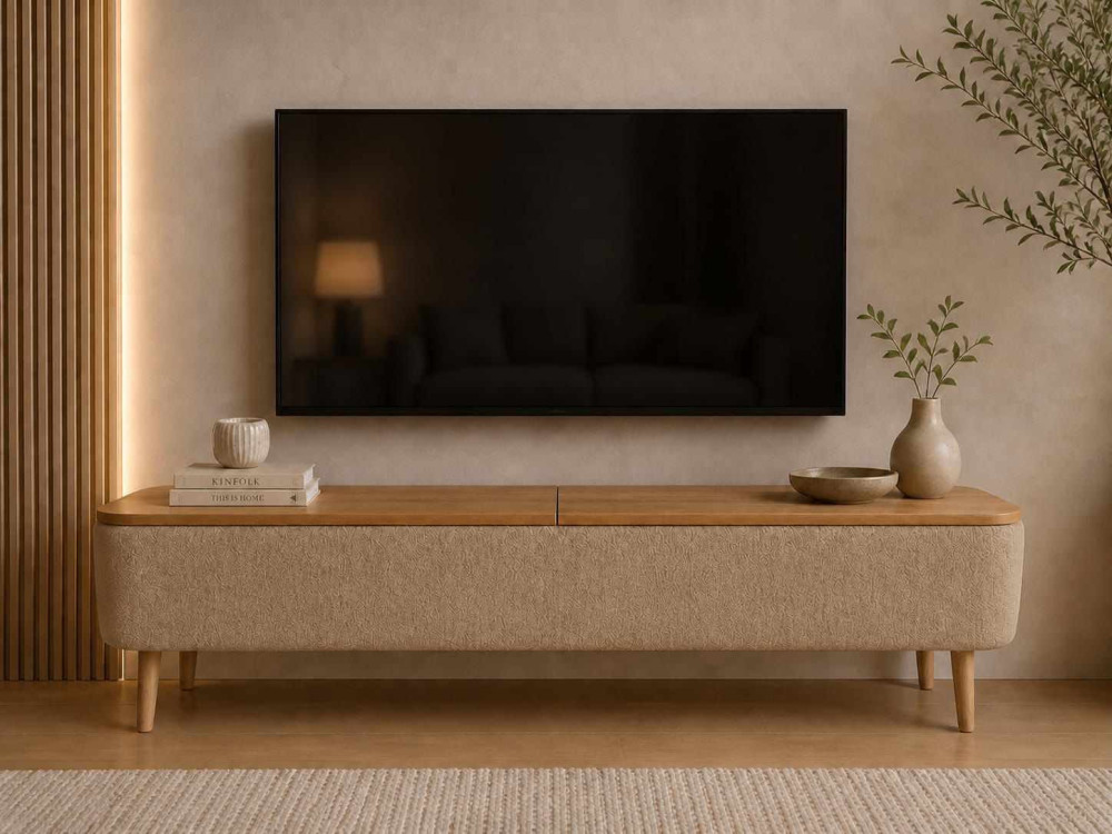 Meuble TV en bois " Sarven " - 120 x 30 x 45 cm - Beige
