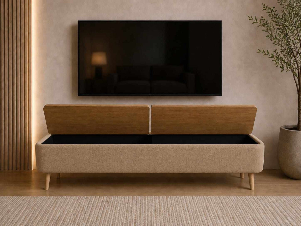 Meuble TV en bois " Sarven " - 120 x 30 x 45 cm - Beige