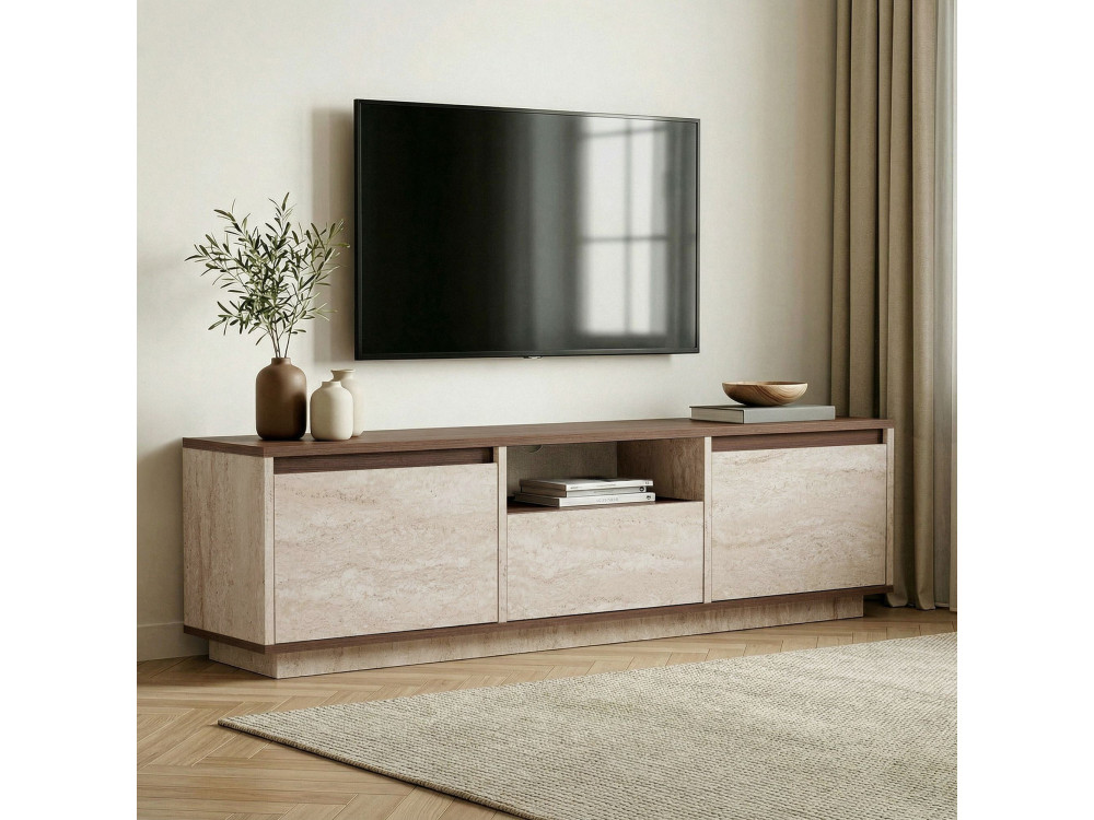 Meuble TV en bois " Sentinel " - 160 x 30 x 42 cm - Travertin / Noyer Milano