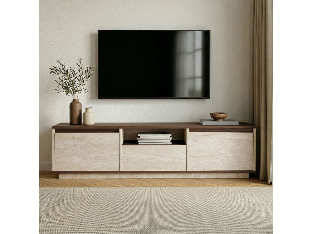 Meuble TV en bois " Sentinel " - 160 x 30 x 42 cm - Travertin / Noyer Milano