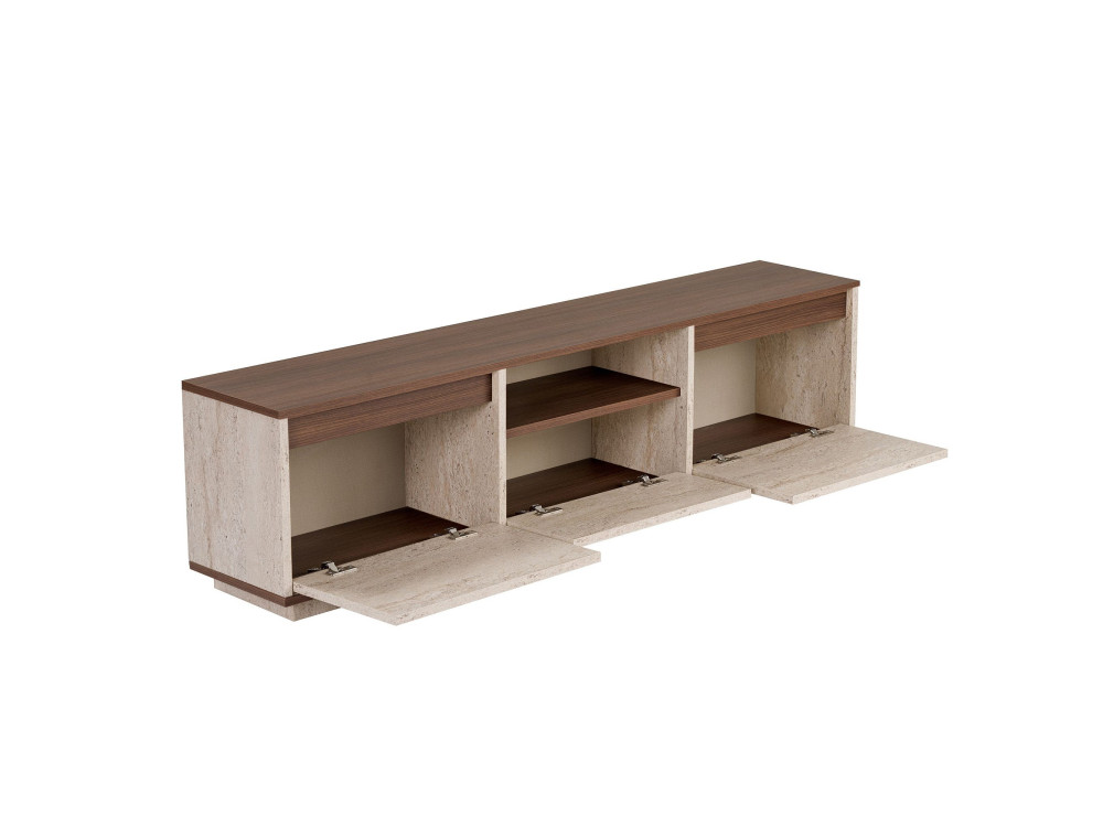 Meuble TV en bois " Sentinel " - 160 x 30 x 42 cm - Travertin / Noyer Milano