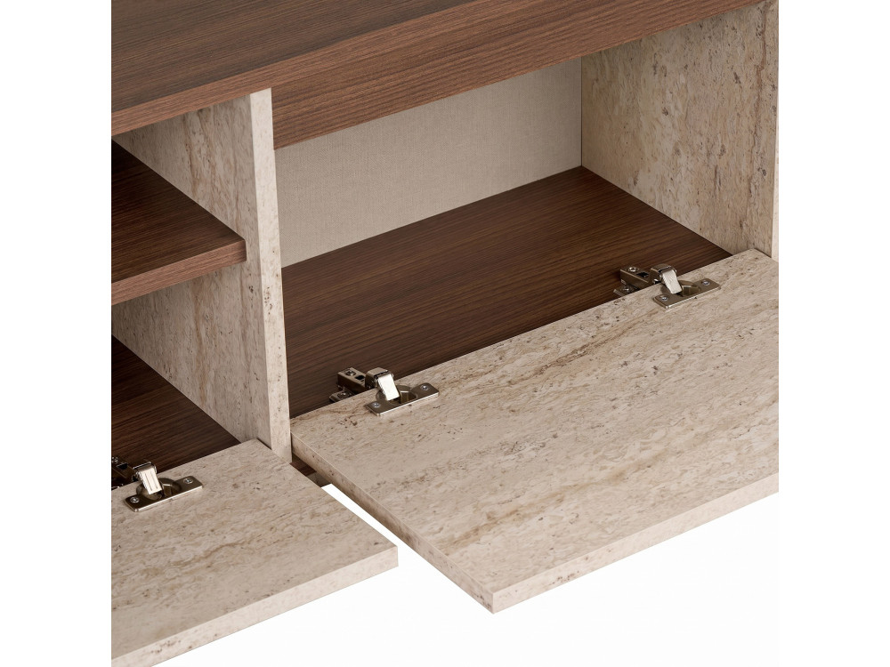 Meuble TV en bois " Sentinel " - 160 x 30 x 42 cm - Travertin / Noyer Milano