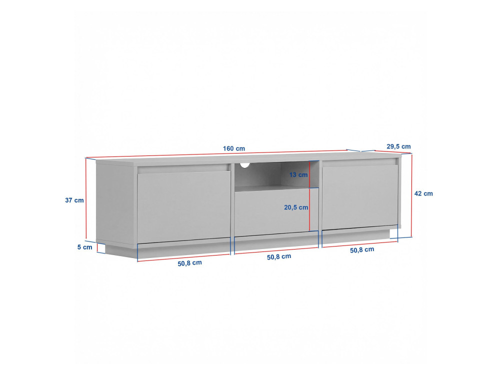 Meuble TV en bois " Sentinel " - 160 x 30 x 42 cm - Travertin / Noyer Milano