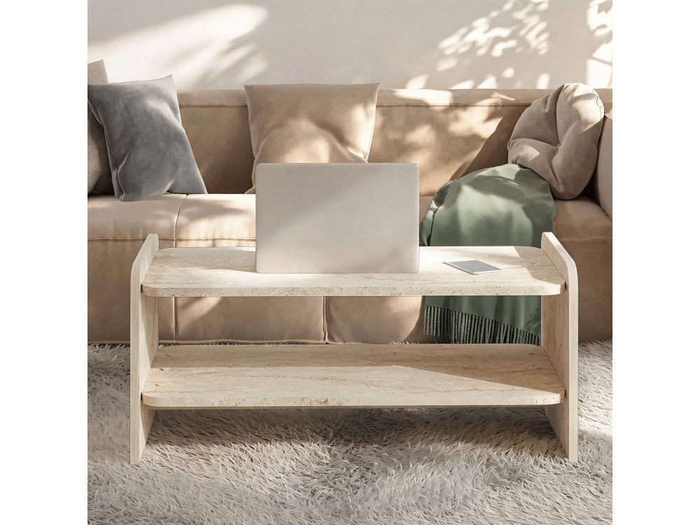 Table Basse en bois " Amon " - 89,8 x 39,8 x 44,8 cm - Travertin