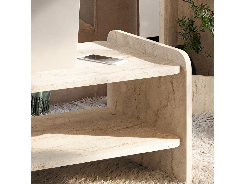 Table Basse en bois " Amon " - 89,8 x 39,8 x 44,8 cm - Travertin