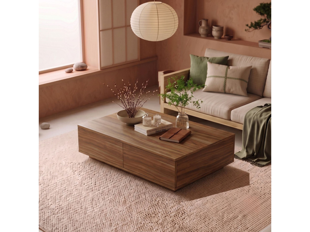Table Basse en bois " Ave14 " - 90 x 28,6 x 60 cm - Noyer