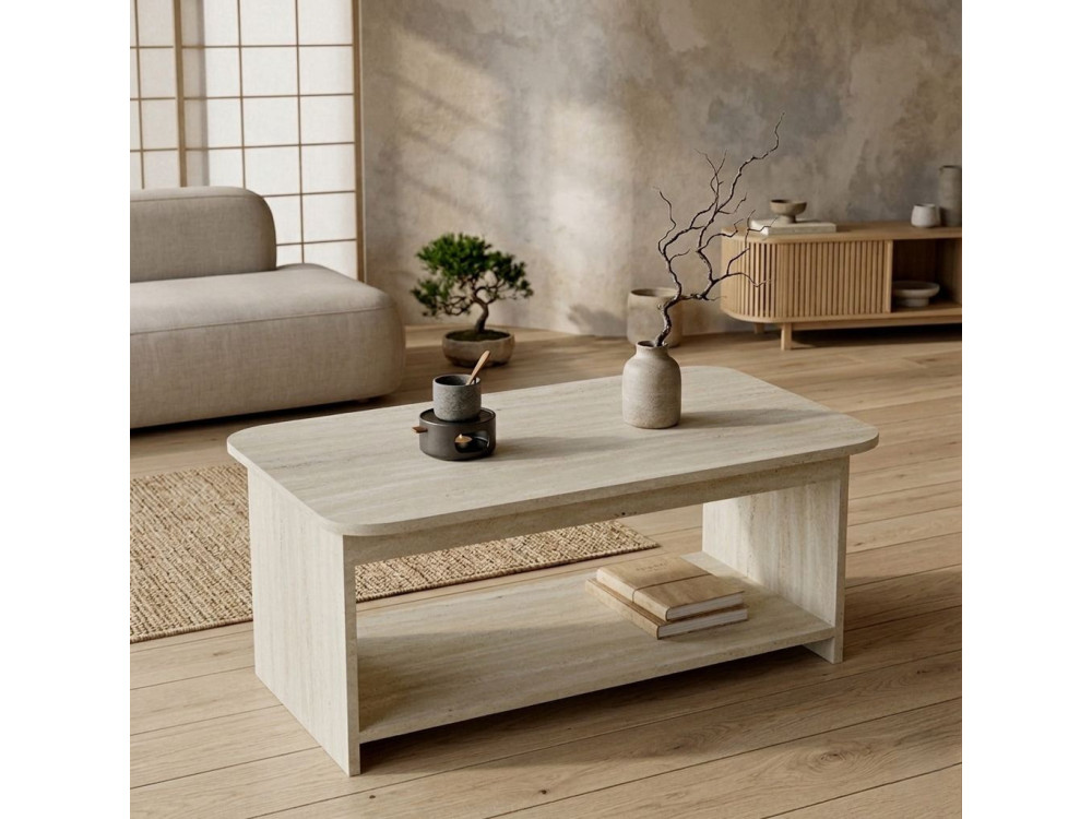 Table Basse en bois " Chb1 " - 100 x 50 x 42 cm - Travertin