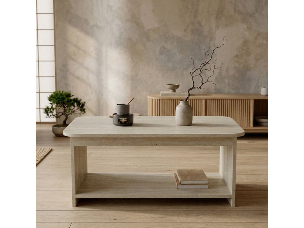 Table Basse en bois " Chb1 " - 100 x 50 x 42 cm - Travertin