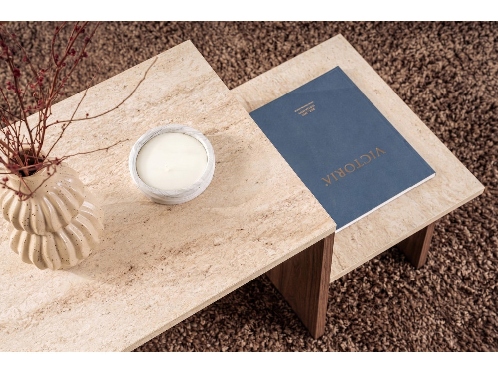 Table Basse en bois " Harmony " - 80 x 40 x 40 cm - Travertin