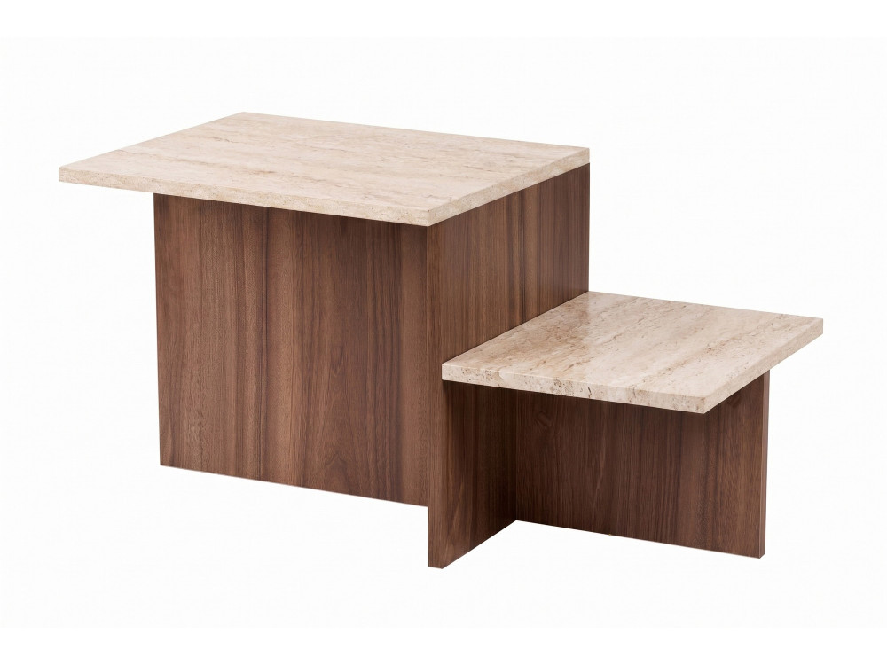 Table Basse en bois " Harmony " - 80 x 40 x 40 cm - Travertin