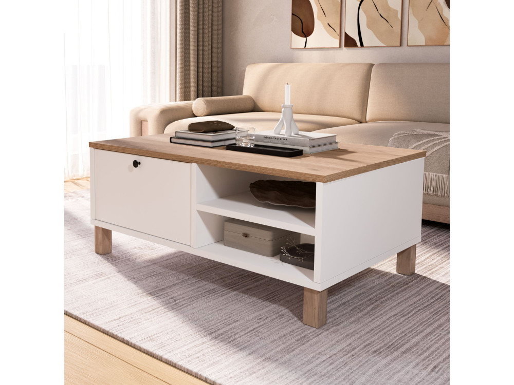 Table Basse en bois " Nord " - 90 x 60 x 38 cm - Blanc