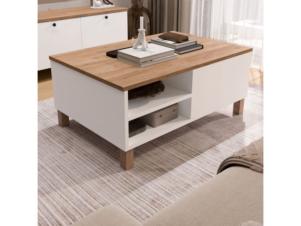 Table Basse en bois " Nord " - 90 x 60 x 38 cm - Blanc