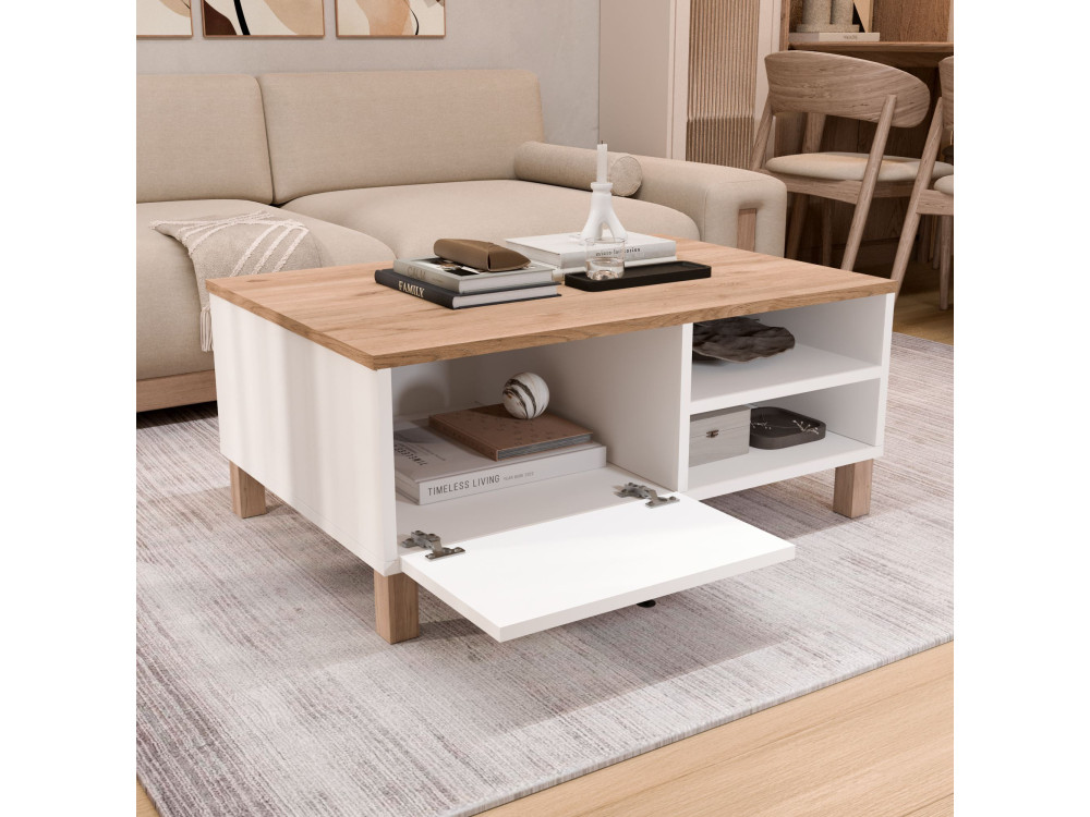 Table Basse en bois " Nord " - 90 x 60 x 38 cm - Blanc