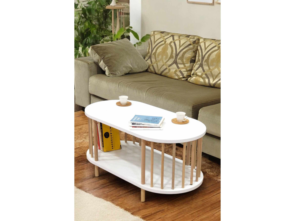 Table Basse en bois " Peka-0111 " - 90 x 45 x 43 cm - Blanc
