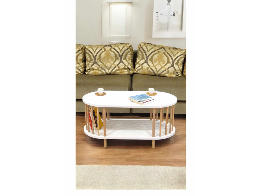 Table Basse en bois " Peka-0111 " - 90 x 45 x 43 cm - Blanc