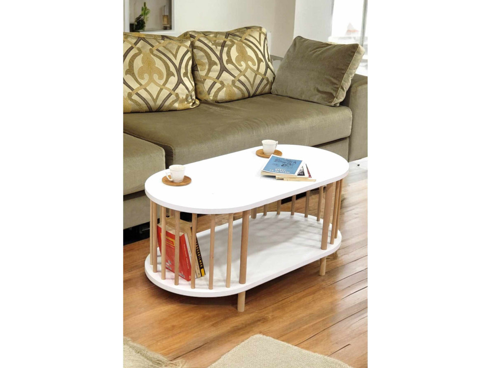 Table Basse en bois " Peka-0111 " - 90 x 45 x 43 cm - Blanc