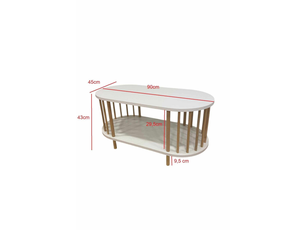 Table Basse en bois " Peka-0111 " - 90 x 45 x 43 cm - Blanc