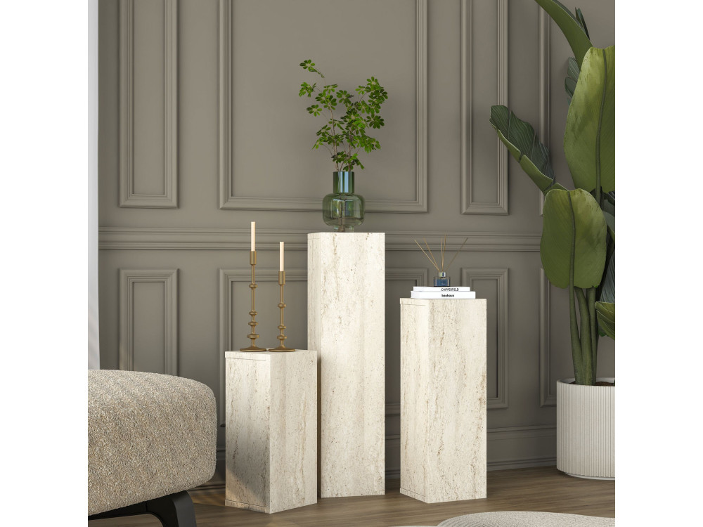 Ensemble de Tables d'Appoint en bois "AD106" - 20 x 18 x 80 cm - Travertin