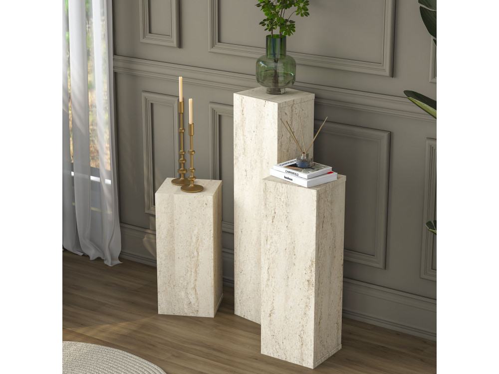 Ensemble de Tables d'Appoint en bois "AD106" - 20 x 18 x 80 cm - Travertin