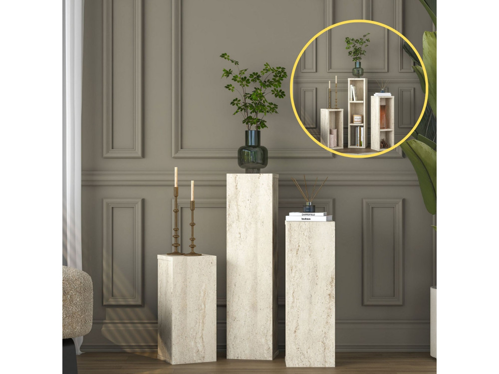 Ensemble de Tables d'Appoint en bois "AD106" - 20 x 18 x 80 cm - Travertin