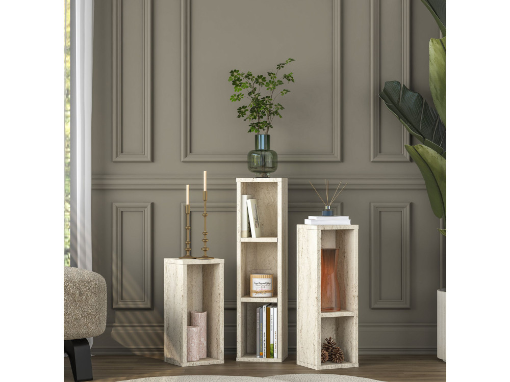 Ensemble de Tables d'Appoint en bois "AD106" - 20 x 18 x 80 cm - Travertin