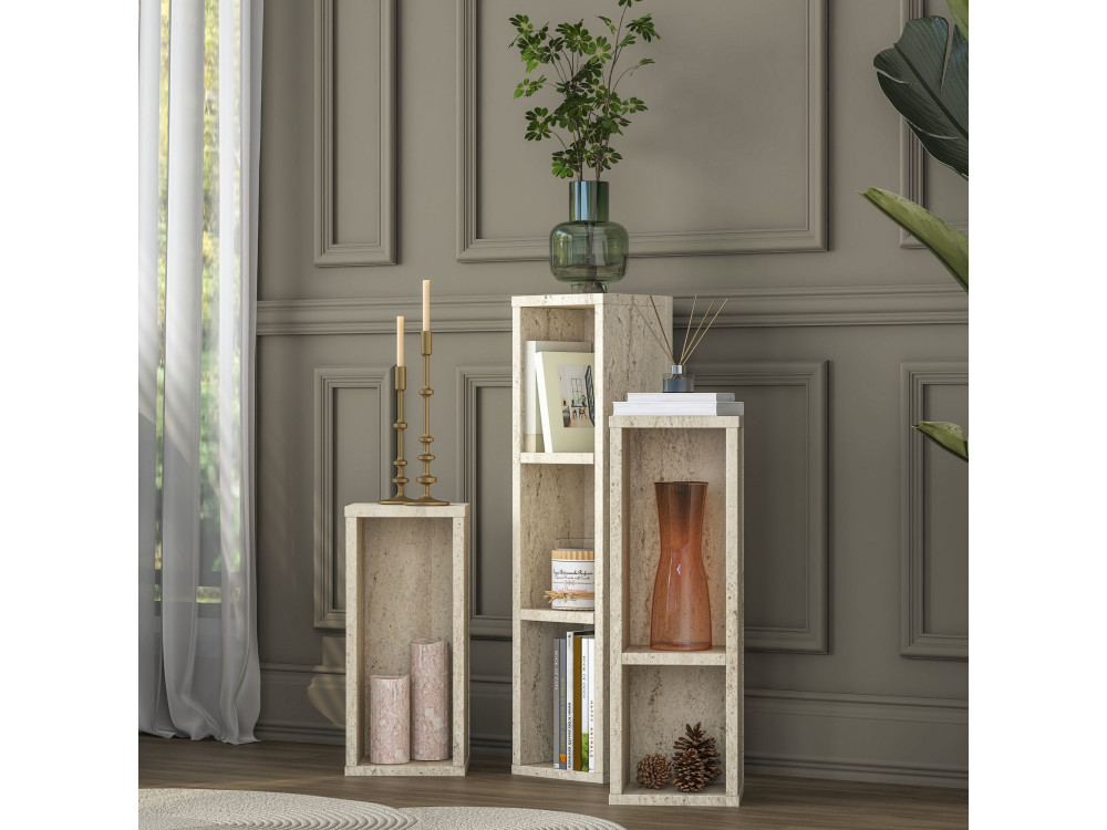 Ensemble de Tables d'Appoint en bois "AD106" - 20 x 18 x 80 cm - Travertin