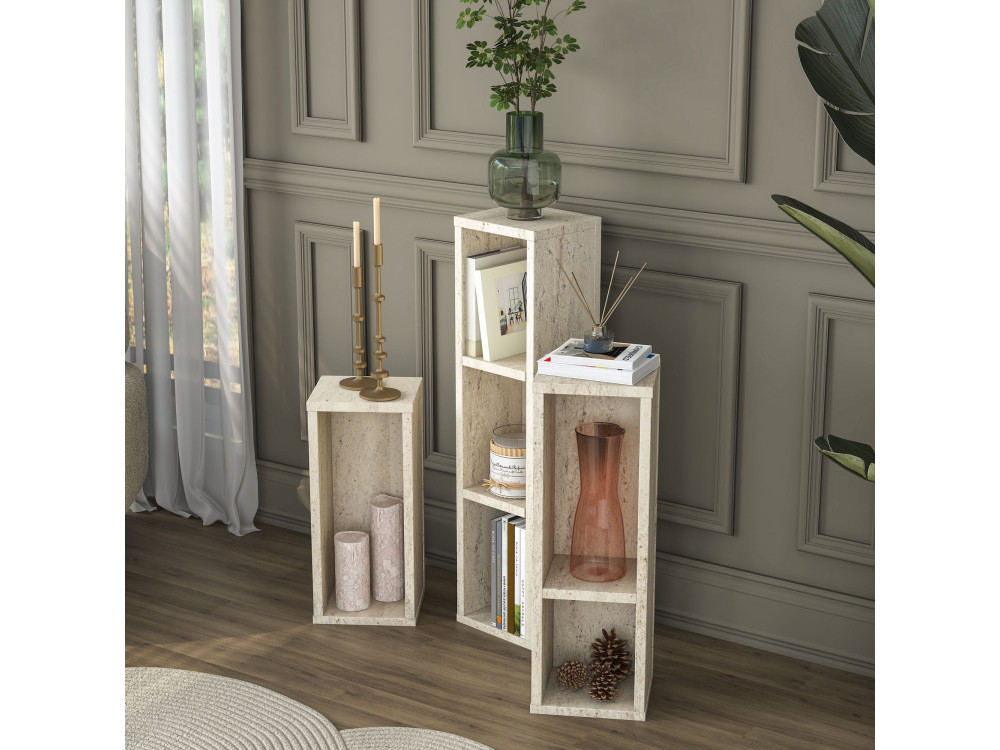 Ensemble de Tables d'Appoint en bois "AD106" - 20 x 18 x 80 cm - Travertin