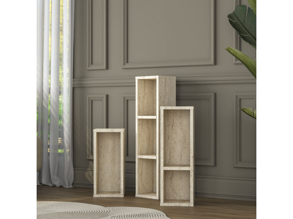 Ensemble de Tables d'Appoint en bois "AD106" - 20 x 18 x 80 cm - Travertin
