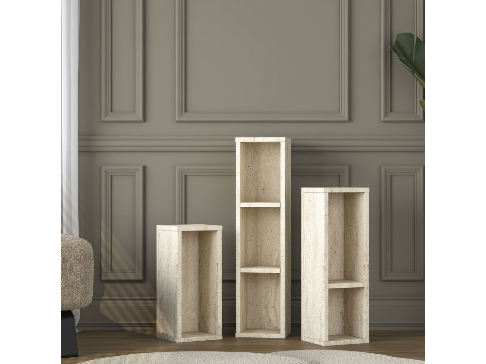 Ensemble de Tables d'Appoint en bois "AD106" - 20 x 18 x 80 cm - Travertin