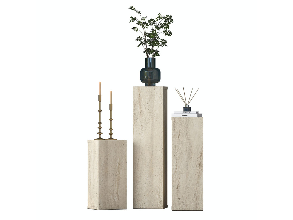 Ensemble de Tables d'Appoint en bois "AD106" - 20 x 18 x 80 cm - Travertin