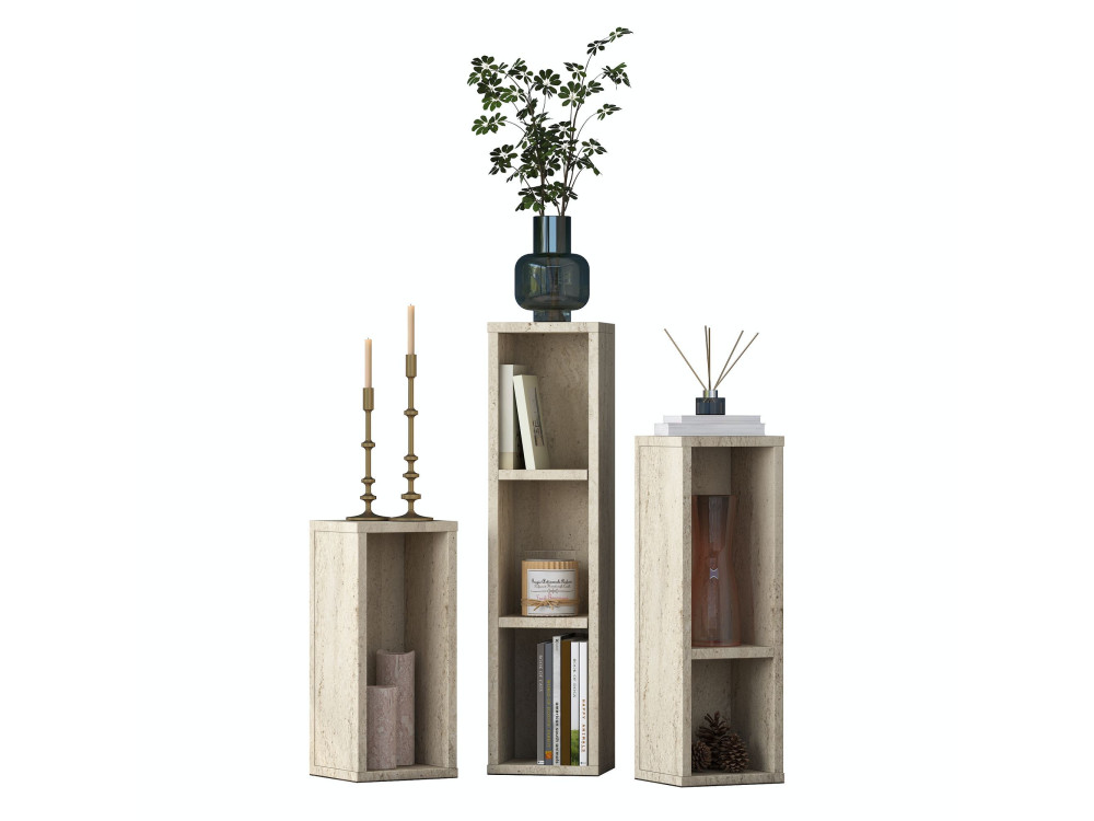 Ensemble de Tables d'Appoint en bois "AD106" - 20 x 18 x 80 cm - Travertin