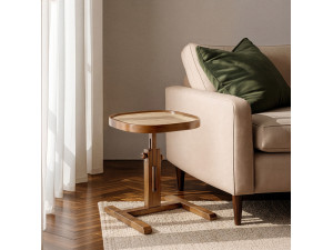 Table d'Appoint en bois "Opus Kare 42 " - 42 x 42 x 57 cm - Noyer / Travertin