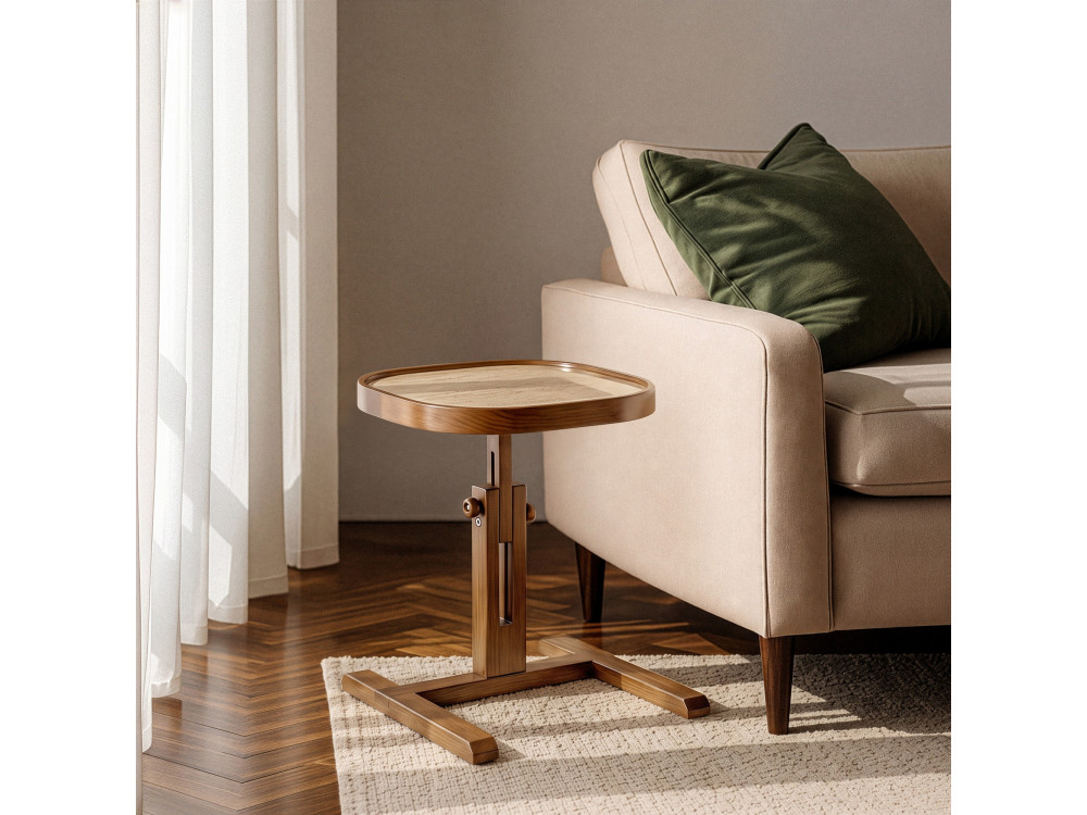 Table d'Appoint en bois "Opus Kare 42 " - 42 x 42 x 57 cm - Noyer / Travertin