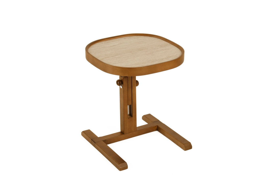 Table d'Appoint en bois "Opus Kare 42 " - 42 x 42 x 57 cm - Noyer / Travertin