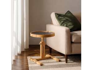 Table d'Appoint en bois " Opus Yuvarlak 40 " - 40 x 40 x 57 cm - Chêne / Marbre Noir