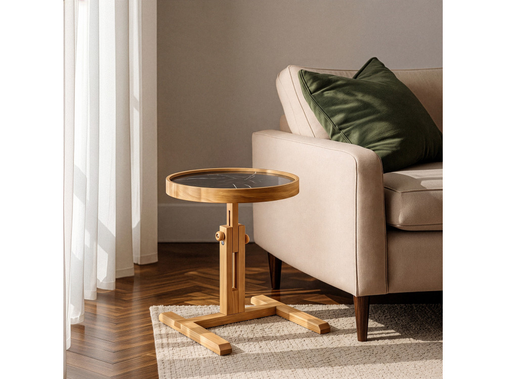 Table d'Appoint en bois " Opus Yuvarlak 40 " - 40 x 40 x 57 cm - Chêne / Marbre Noir