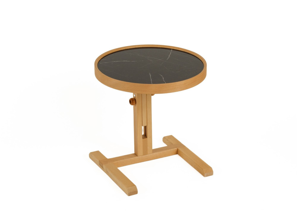 Table d'Appoint en bois " Opus Yuvarlak 40 " - 40 x 40 x 57 cm - Chêne / Marbre Noir