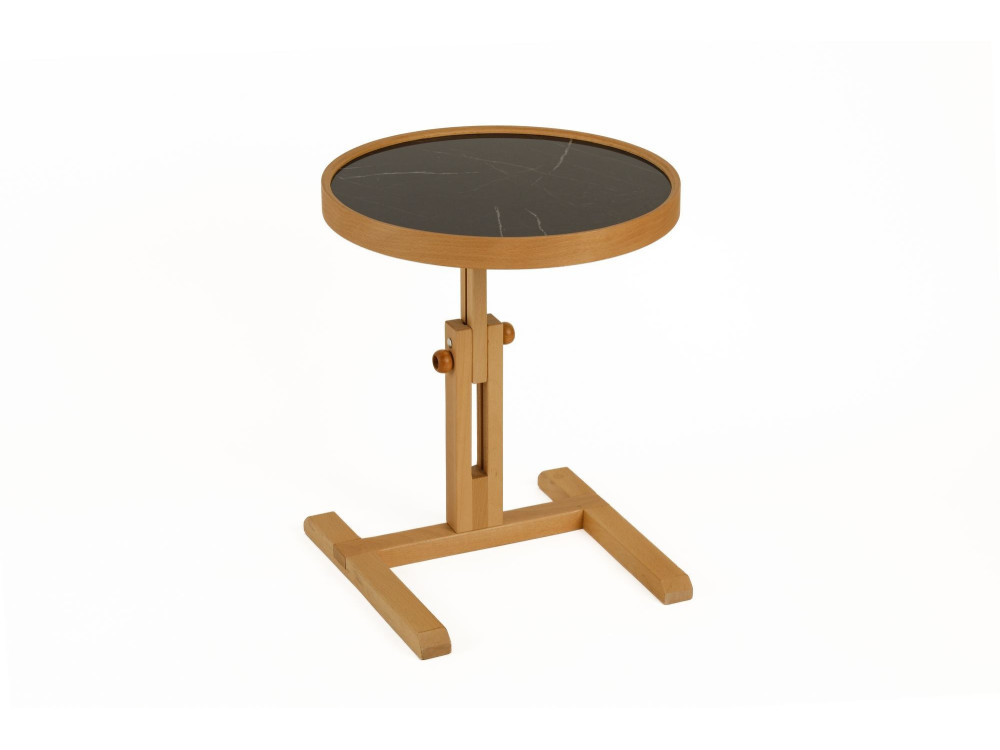 Table d'Appoint en bois " Opus Yuvarlak 40 " - 40 x 40 x 57 cm - Chêne / Marbre Noir