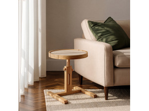 Table d'Appoint en bois " Opus Yuvarlak 40 " - 40 x 40 x 57 cm - Chêne / Travertin