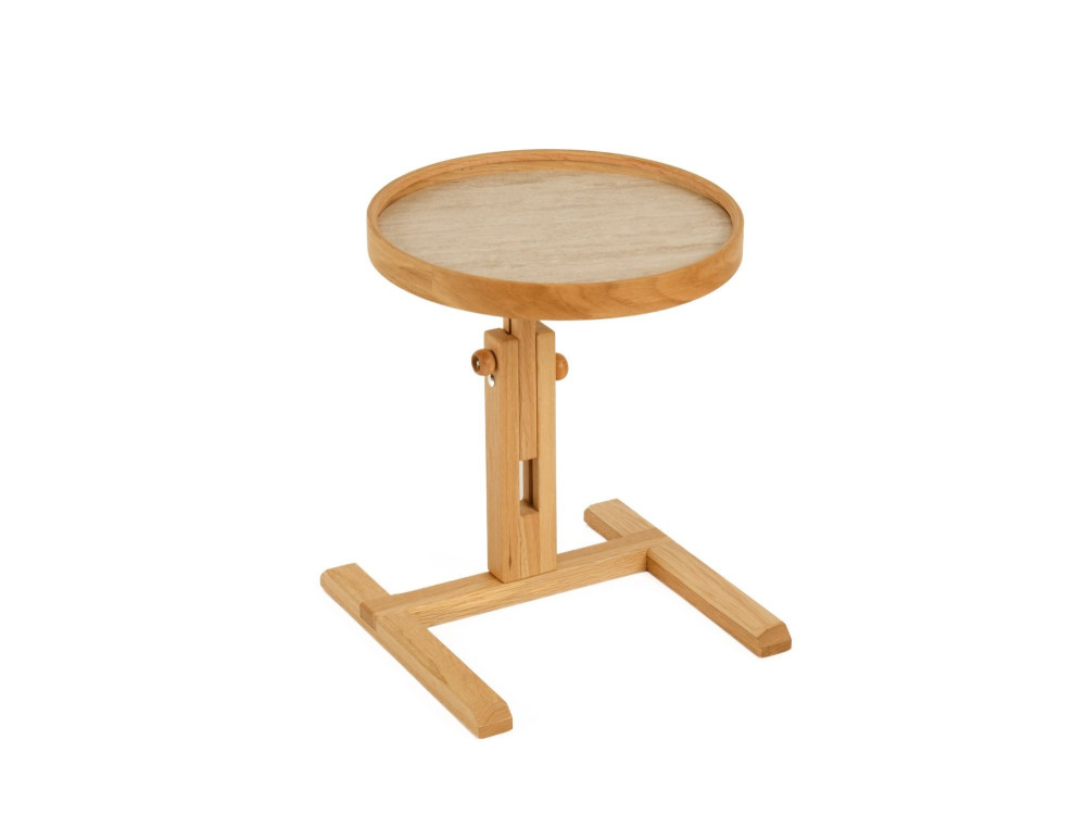 Table d'Appoint en bois " Opus Yuvarlak 40 " - 40 x 40 x 57 cm - Chêne / Travertin
