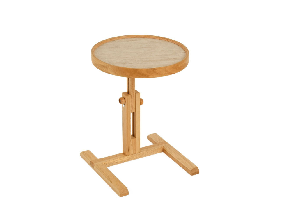 Table d'Appoint en bois " Opus Yuvarlak 40 " - 40 x 40 x 57 cm - Chêne / Travertin